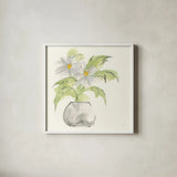 Plant Daisy I by Chris Paschke. Shown in a crisp white glass frame for a clean and minimalist style. Available as an archival giclee rolled canvas, fine art paper, or poster print. SKU 55017a.