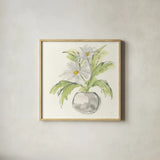 Plant Daisy II by Chris Paschke. Shown in a natural wood glass frame for a timeless modern aesthetic. Available as an archival giclee rolled canvas, fine art paper, or poster print. SKU 55018a.
