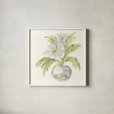 Plant Daisy II by Chris Paschke. Shown in a crisp white glass frame for a clean and minimalist style. Available as an archival giclee rolled canvas, fine art paper, or poster print. SKU 55018a.