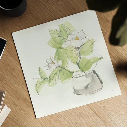 Plant Magnolia I by Chris Paschke. Shown as a detailed flat fine art print, highlighting archival giclee quality. Available as an archival giclee rolled canvas, fine art paper, or poster print. SKU 55040a.