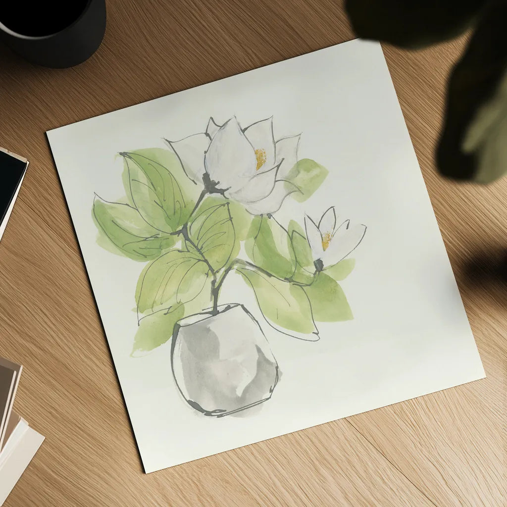 Plant Magnolia II by Chris Paschke. Shown as a detailed flat fine art print, highlighting archival giclee quality. Available as an archival giclee rolled canvas, fine art paper, or poster print. SKU 55041a.