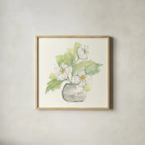 Plant Poppy I by Chris Paschke. Shown in a natural wood glass frame for a timeless modern aesthetic. Available as an archival giclee rolled canvas, fine art paper, or poster print. SKU 55046a.