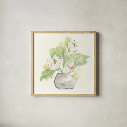 Plant Poppy I by Chris Paschke. Shown in a natural wood glass frame for a timeless modern aesthetic. Available as an archival giclee rolled canvas, fine art paper, or poster print. SKU 55046a.