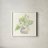 Plant Poppy I by Chris Paschke. Shown in a crisp white glass frame for a clean and minimalist style. Available as an archival giclee rolled canvas, fine art paper, or poster print. SKU 55046a.