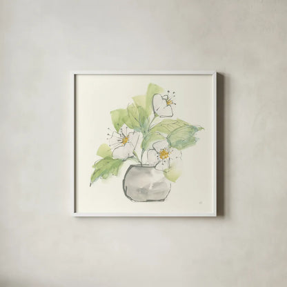 Plant Poppy I by Chris Paschke. Shown in a crisp white glass frame for a clean and minimalist style. Available as an archival giclee rolled canvas, fine art paper, or poster print. SKU 55046a.