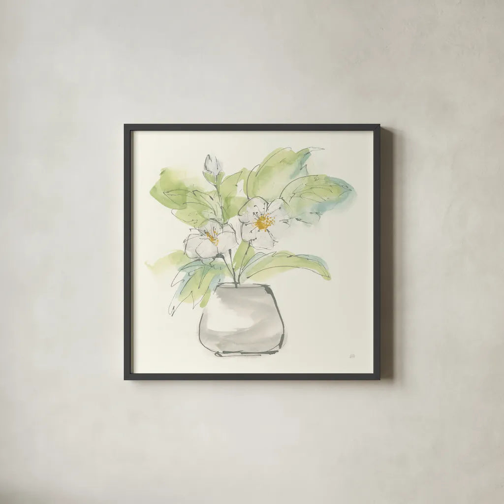 Plant Poppy II by Chris Paschke. Shown in a sleek black glass frame for a contemporary gallery look. Available as an archival giclee rolled canvas, fine art paper, or poster print. SKU 55047a.