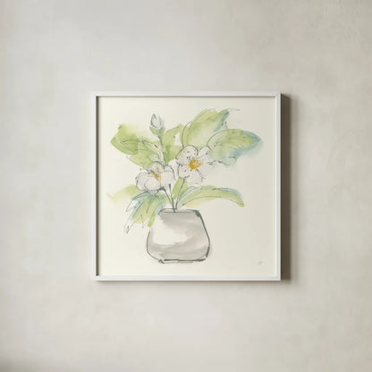 Plant Poppy II by Chris Paschke. Shown in a crisp white glass frame for a clean and minimalist style. Available as an archival giclee rolled canvas, fine art paper, or poster print. SKU 55047a.