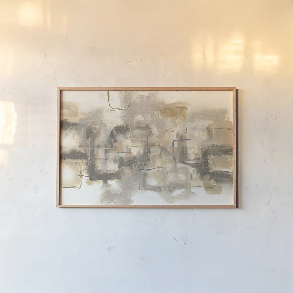 Platinum Neutrals I by Chris Paschke. shown as a paper print in a natural frame. Available as a archival giclee rolled canvas, fine art paper, or poster print. SKU 25648i.