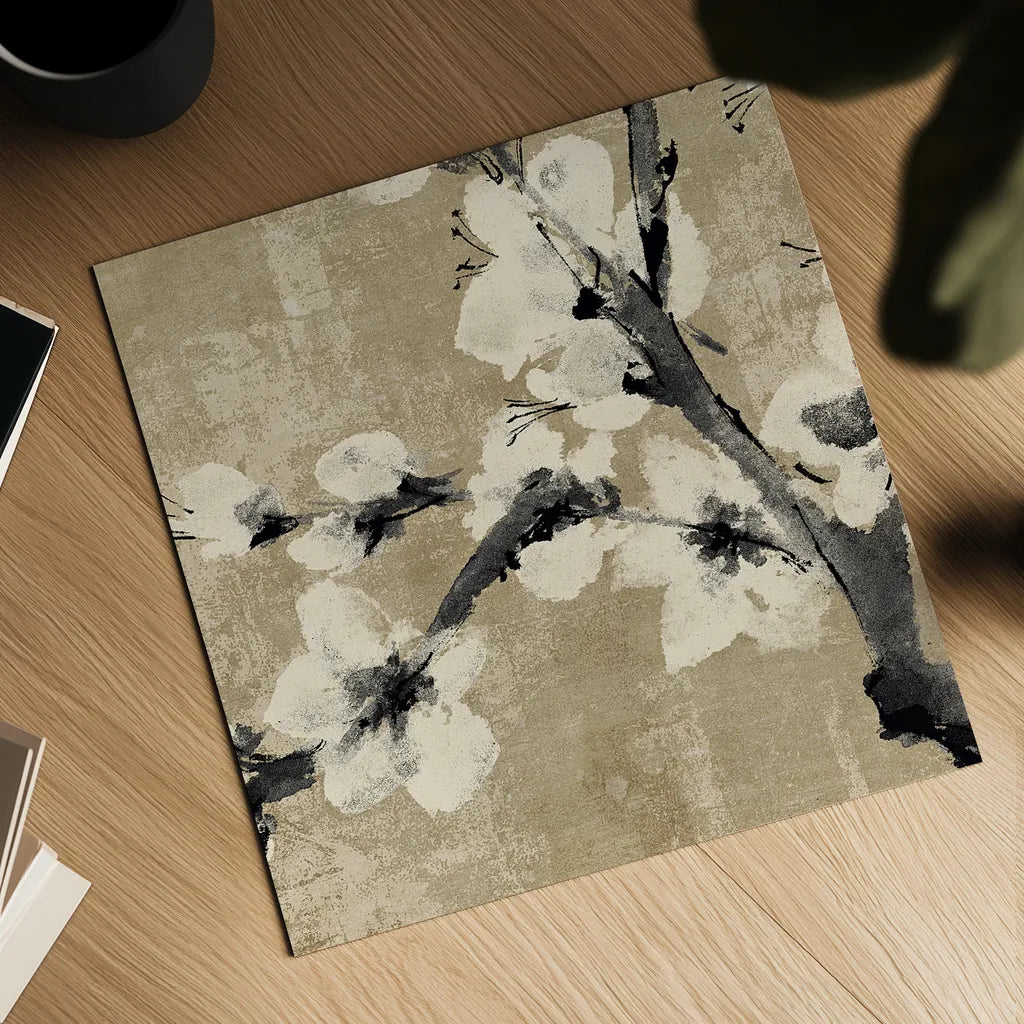 Plum Blossom I Neutral by Chris Paschke. Shown as a detailed flat fine art print, highlighting archival giclee quality. Available as an archival giclee rolled canvas, fine art paper, or poster print. SKU 19268a.