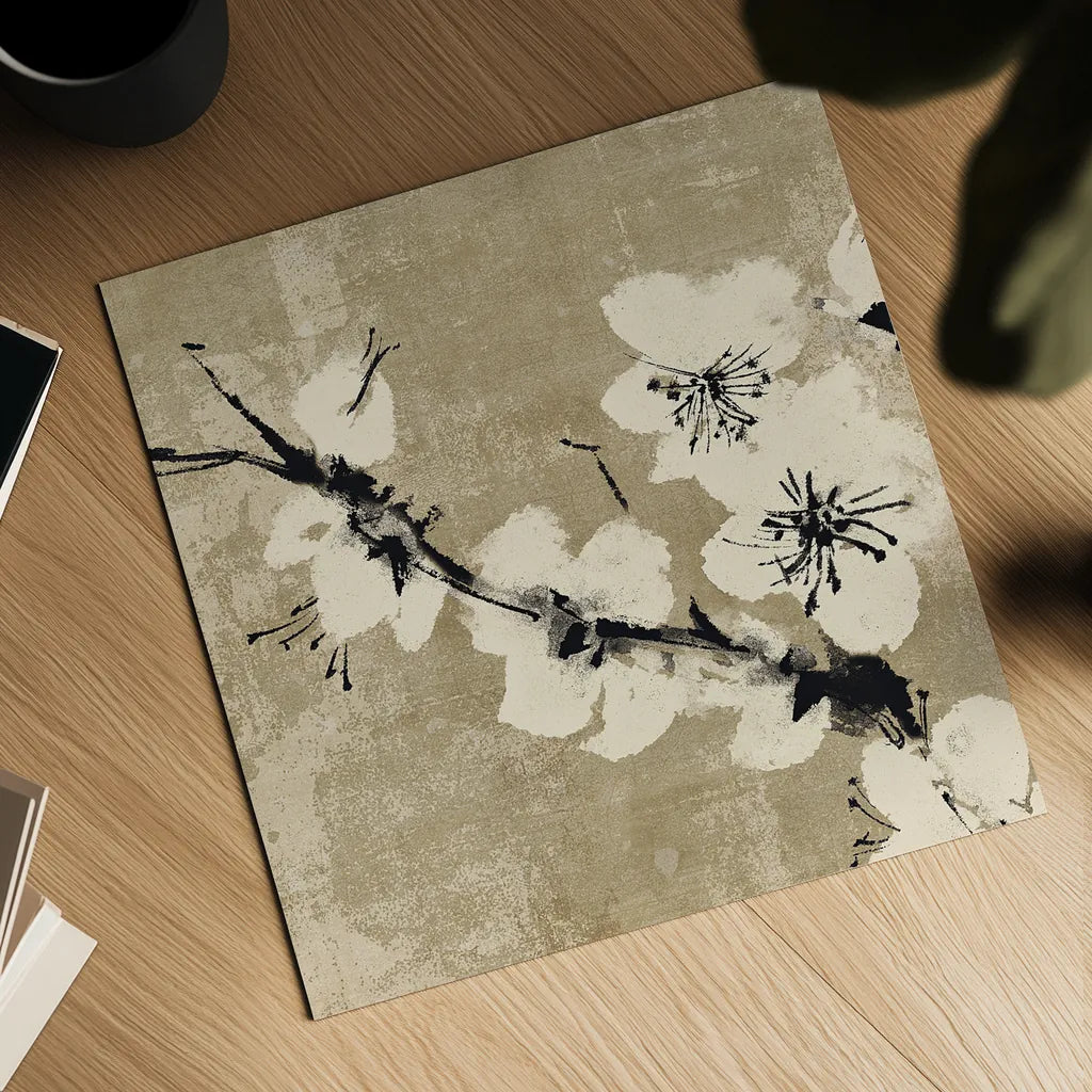 Plum Blossom II Neutral by Chris Paschke. Shown as a detailed flat fine art print, highlighting archival giclee quality. Available as an archival giclee rolled canvas, fine art paper, or poster print. SKU 19269a.