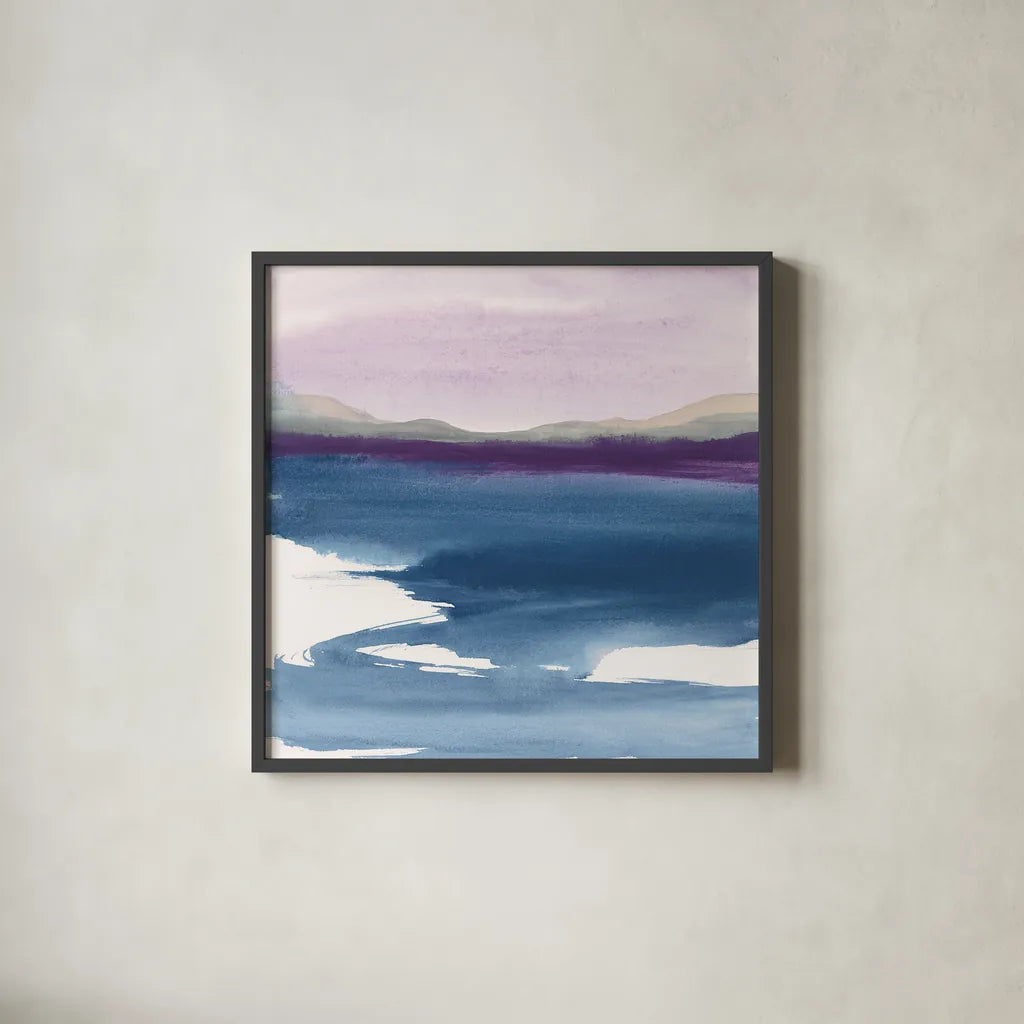 Plum Glow I by Chris Paschke. Shown in a sleek black glass frame for a contemporary gallery look. Available as an archival giclee rolled canvas, fine art paper, or poster print. SKU 24080a.