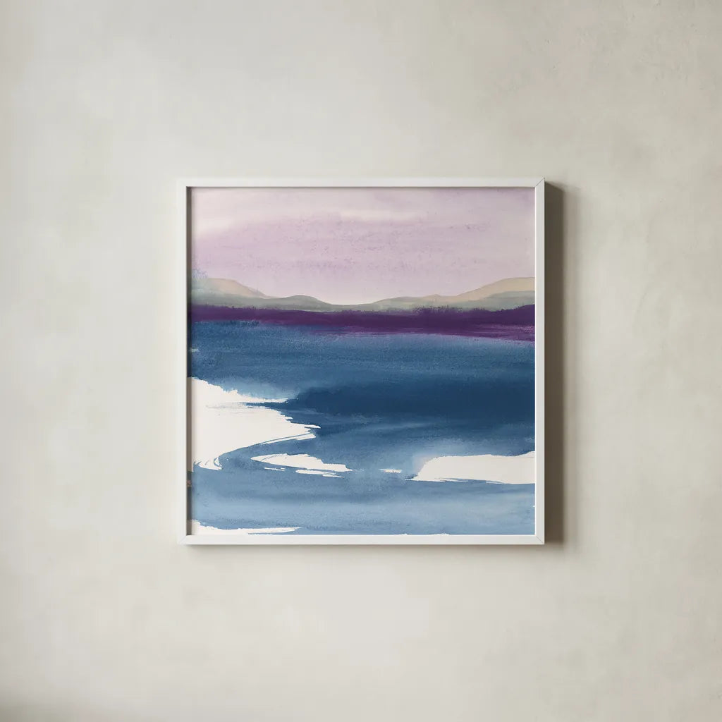 Plum Glow I by Chris Paschke. Shown in a crisp white glass frame for a clean and minimalist style. Available as an archival giclee rolled canvas, fine art paper, or poster print. SKU 24080a.