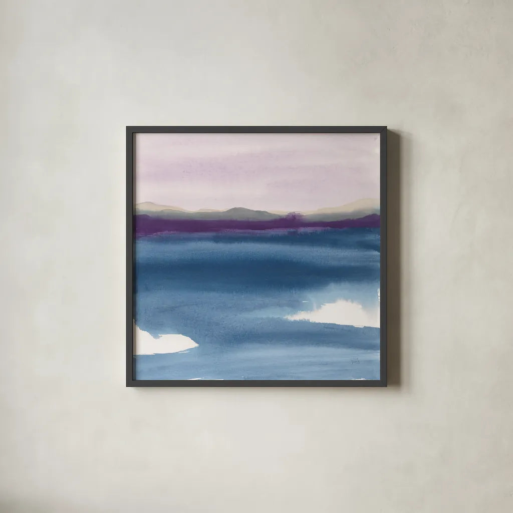 Plum Glow II by Chris Paschke. Shown in a sleek black glass frame for a contemporary gallery look. Available as an archival giclee rolled canvas, fine art paper, or poster print. SKU 24081a.