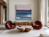 Plum Glow II by Chris Paschke. Shown as extra-large giant wall art in a modern living room. Available as an archival giclee rolled canvas, fine art paper, or poster print. SKU 24081a.