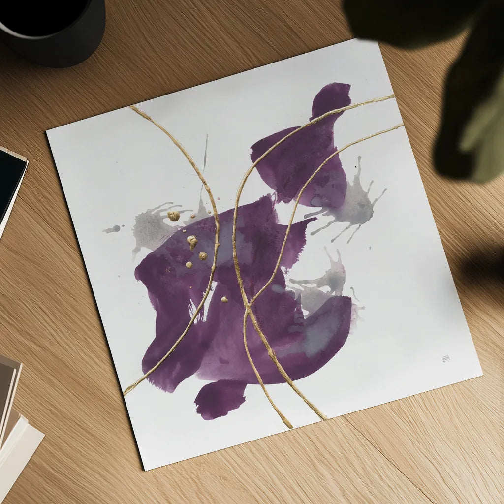 Plum and Gold I by Chris Paschke. Shown as a detailed flat fine art print, highlighting archival giclee quality. Available as an archival giclee rolled canvas, fine art paper, or poster print. SKU 91456a.