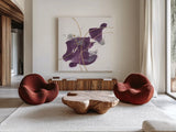 Plum and Gold I by Chris Paschke. Shown as extra-large giant wall art in a modern living room. Available as an archival giclee rolled canvas, fine art paper, or poster print. SKU 91456a.