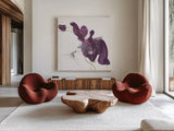 Plum and Gold II by Chris Paschke. Shown as extra-large giant wall art in a modern living room. Available as an archival giclee rolled canvas, fine art paper, or poster print. SKU 91457a.