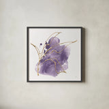 Plum and Gold III by Chris Paschke. Shown in a sleek black glass frame for a contemporary gallery look. Available as an archival giclee rolled canvas, fine art paper, or poster print. SKU 91458a.