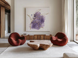 Plum and Gold III by Chris Paschke. Shown as extra-large giant wall art in a modern living room. Available as an archival giclee rolled canvas, fine art paper, or poster print. SKU 91458a.