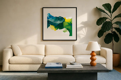 Pod by Chris Paschke. Displayed in a glass frame with matte in a clean modern living room. Available as an archival giclee rolled canvas, fine art paper, or poster print. SKU 65434a.
