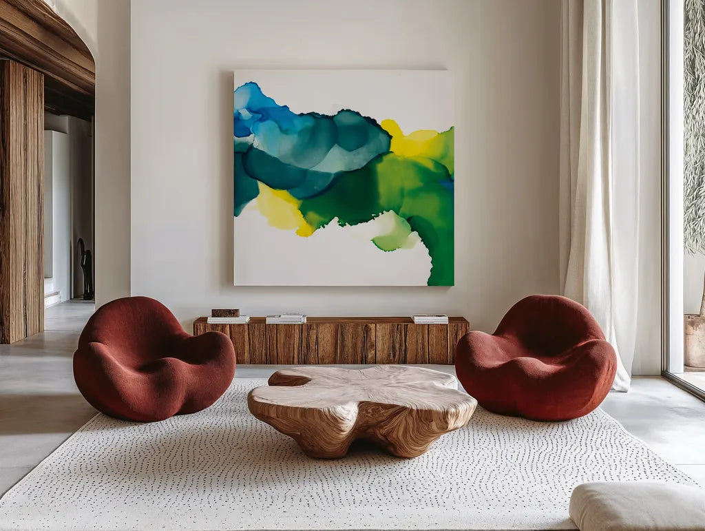 Pod by Chris Paschke. Shown as extra-large giant wall art in a modern living room. Available as an archival giclee rolled canvas, fine art paper, or poster print. SKU 65434a.