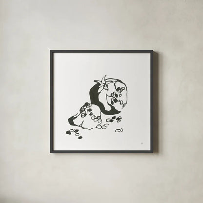 Pomegranate I BW by Chris Paschke. Shown in a sleek black glass frame for a contemporary gallery look. Available as an archival giclee rolled canvas, fine art paper, or poster print. SKU 64223a.