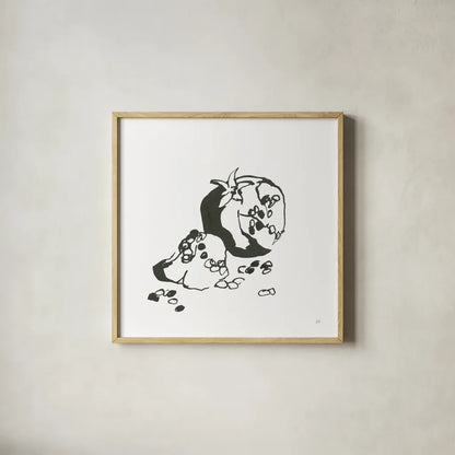 Pomegranate I BW by Chris Paschke. Shown in a natural wood glass frame for a timeless modern aesthetic. Available as an archival giclee rolled canvas, fine art paper, or poster print. SKU 64223a.