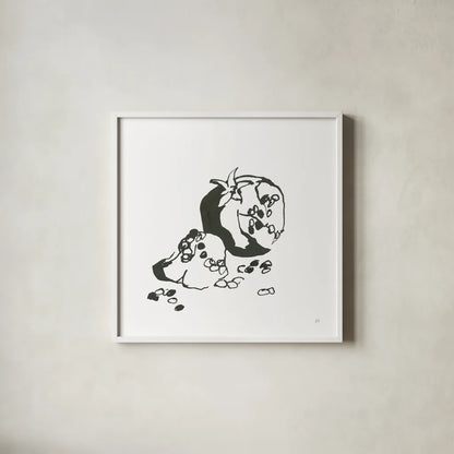 Pomegranate I BW by Chris Paschke. Shown in a crisp white glass frame for a clean and minimalist style. Available as an archival giclee rolled canvas, fine art paper, or poster print. SKU 64223a.