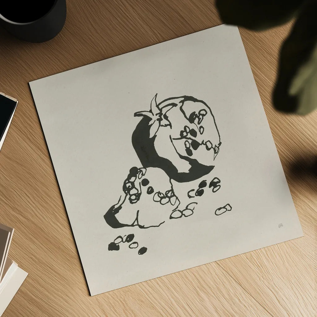 Pomegranate I Cream by Chris Paschke. Shown as a detailed flat fine art print, highlighting archival giclee quality. Available as an archival giclee rolled canvas, fine art paper, or poster print. SKU 84271a.