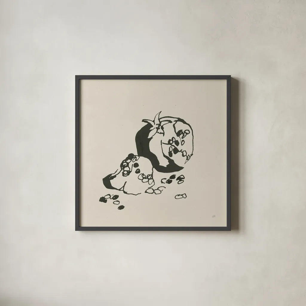 Pomegranate I Cream by Chris Paschke. Shown in a sleek black glass frame for a contemporary gallery look. Available as an archival giclee rolled canvas, fine art paper, or poster print. SKU 84271a.