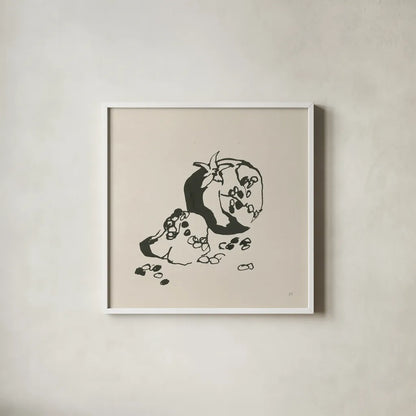 Pomegranate I Cream by Chris Paschke. Shown in a crisp white glass frame for a clean and minimalist style. Available as an archival giclee rolled canvas, fine art paper, or poster print. SKU 84271a.