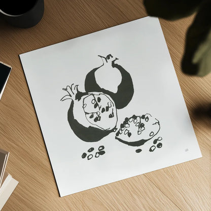 Pomegranate II BW by Chris Paschke. Shown as a detailed flat fine art print, highlighting archival giclee quality. Available as an archival giclee rolled canvas, fine art paper, or poster print. SKU 64224a.