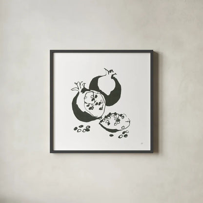 Pomegranate II BW by Chris Paschke. Shown in a sleek black glass frame for a contemporary gallery look. Available as an archival giclee rolled canvas, fine art paper, or poster print. SKU 64224a.