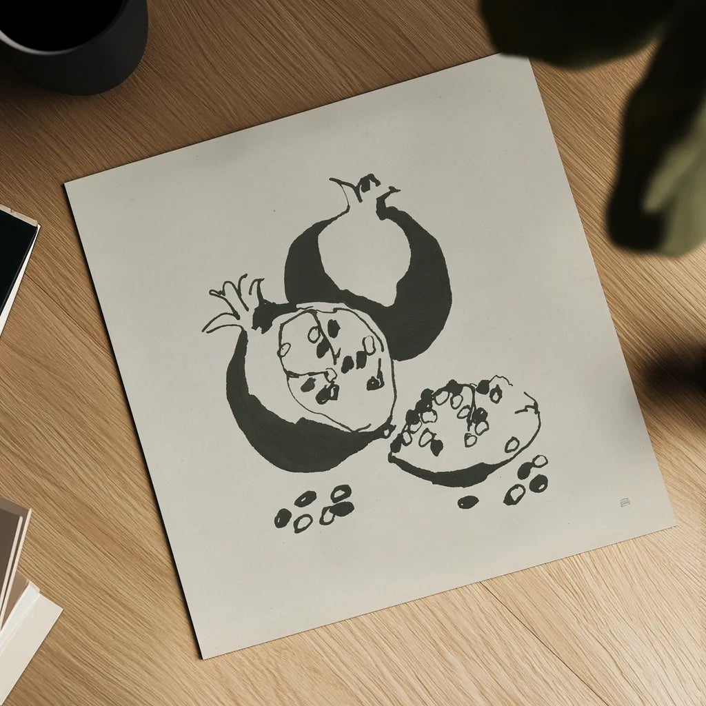 Pomegranate II Cream by Chris Paschke. Shown as a detailed flat fine art print, highlighting archival giclee quality. Available as an archival giclee rolled canvas, fine art paper, or poster print. SKU 84272a.