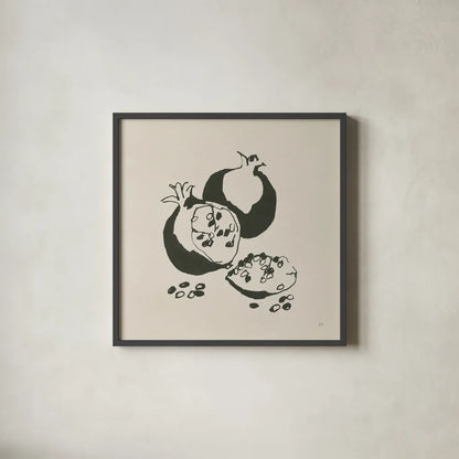 Pomegranate II Cream by Chris Paschke. Shown in a sleek black glass frame for a contemporary gallery look. Available as an archival giclee rolled canvas, fine art paper, or poster print. SKU 84272a.