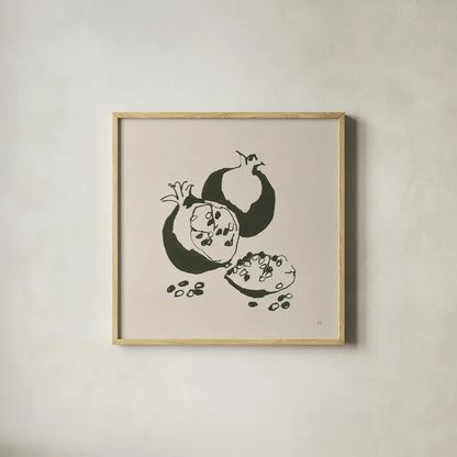 Pomegranate II Cream by Chris Paschke. Shown in a natural wood glass frame for a timeless modern aesthetic. Available as an archival giclee rolled canvas, fine art paper, or poster print. SKU 84272a.