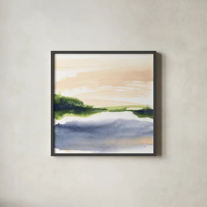 Pond View I by Chris Paschke. Shown in a sleek black glass frame for a contemporary gallery look. Available as an archival giclee rolled canvas, fine art paper, or poster print. SKU 94401a.