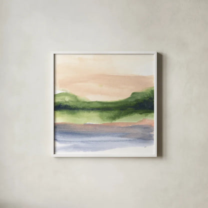 Pond View III by Chris Paschke. Shown in a crisp white glass frame for a clean and minimalist style. Available as an archival giclee rolled canvas, fine art paper, or poster print. SKU 94403a.