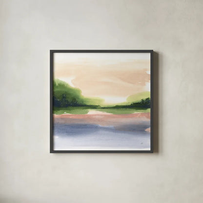 Pond View IV by Chris Paschke. Shown in a sleek black glass frame for a contemporary gallery look. Available as an archival giclee rolled canvas, fine art paper, or poster print. SKU 94404a.