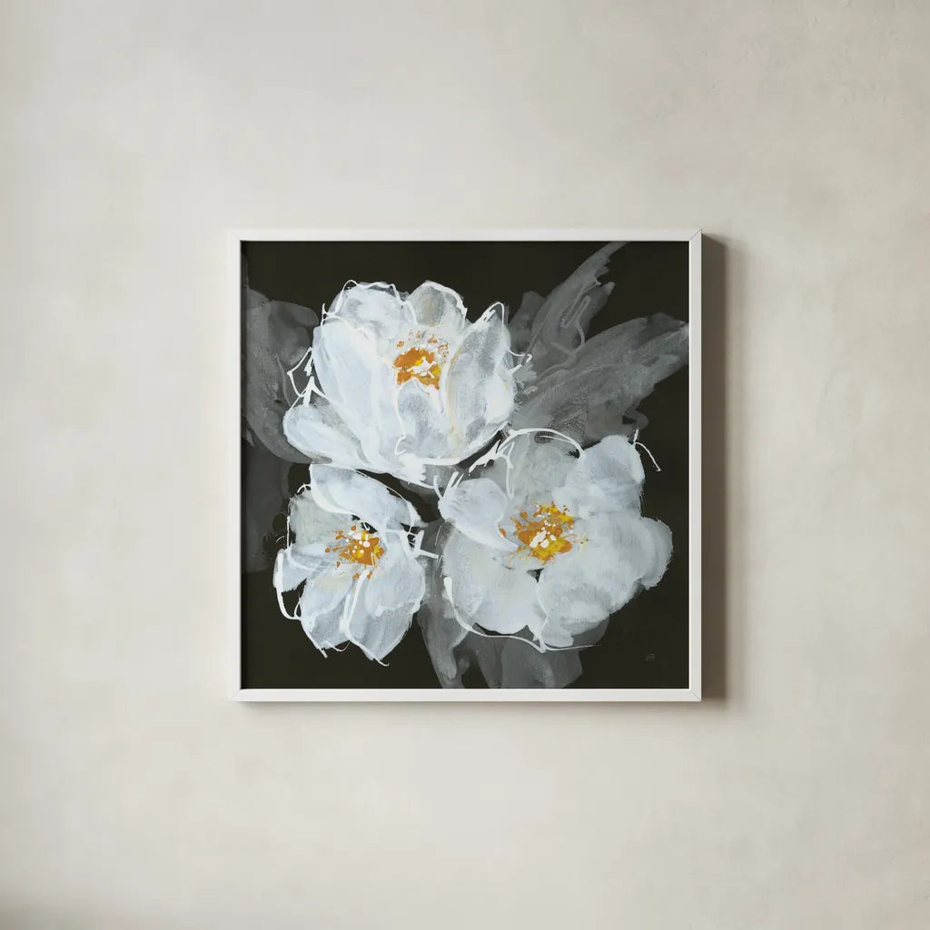 Poppies I by Chris Paschke. Shown in a crisp white glass frame for a clean and minimalist style. Available as an archival giclee rolled canvas, fine art paper, or poster print. SKU 80763a.