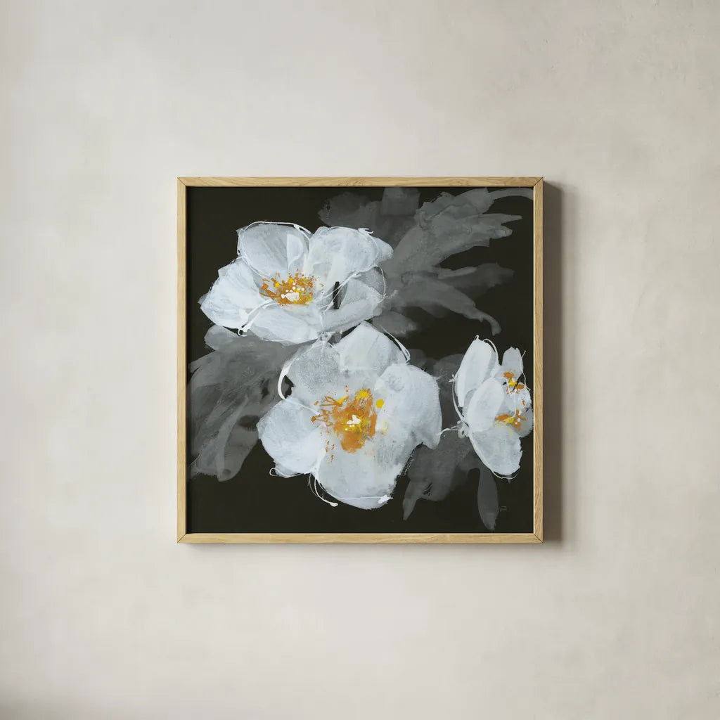 Poppies II by Chris Paschke. Shown in a natural wood glass frame for a timeless modern aesthetic. Available as an archival giclee rolled canvas, fine art paper, or poster print. SKU 80764a.