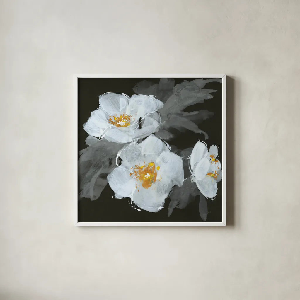 Poppies II by Chris Paschke. Shown in a crisp white glass frame for a clean and minimalist style. Available as an archival giclee rolled canvas, fine art paper, or poster print. SKU 80764a.