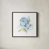 Poppy Blue I by Chris Paschke. Shown in a sleek black glass frame for a contemporary gallery look. Available as an archival giclee rolled canvas, fine art paper, or poster print. SKU 88100a.