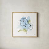 Poppy Blue I by Chris Paschke. Shown in a natural wood glass frame for a timeless modern aesthetic. Available as an archival giclee rolled canvas, fine art paper, or poster print. SKU 88100a.
