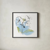 Poppy Blue II by Chris Paschke. Shown in a sleek black glass frame for a contemporary gallery look. Available as an archival giclee rolled canvas, fine art paper, or poster print. SKU 88101a.
