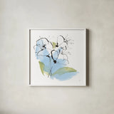 Poppy Blue II by Chris Paschke. Shown in a crisp white glass frame for a clean and minimalist style. Available as an archival giclee rolled canvas, fine art paper, or poster print. SKU 88101a.