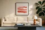 Poppy Field I by Chris Paschke. Displayed in a glass frame with matte in a clean modern living room. Available as an archival giclee rolled canvas, fine art paper, or poster print. SKU 81051a.