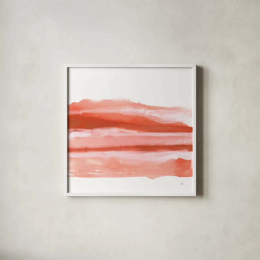 Poppy Field II by Chris Paschke. Shown in a crisp white glass frame for a clean and minimalist style. Available as an archival giclee rolled canvas, fine art paper, or poster print. SKU 81052a.