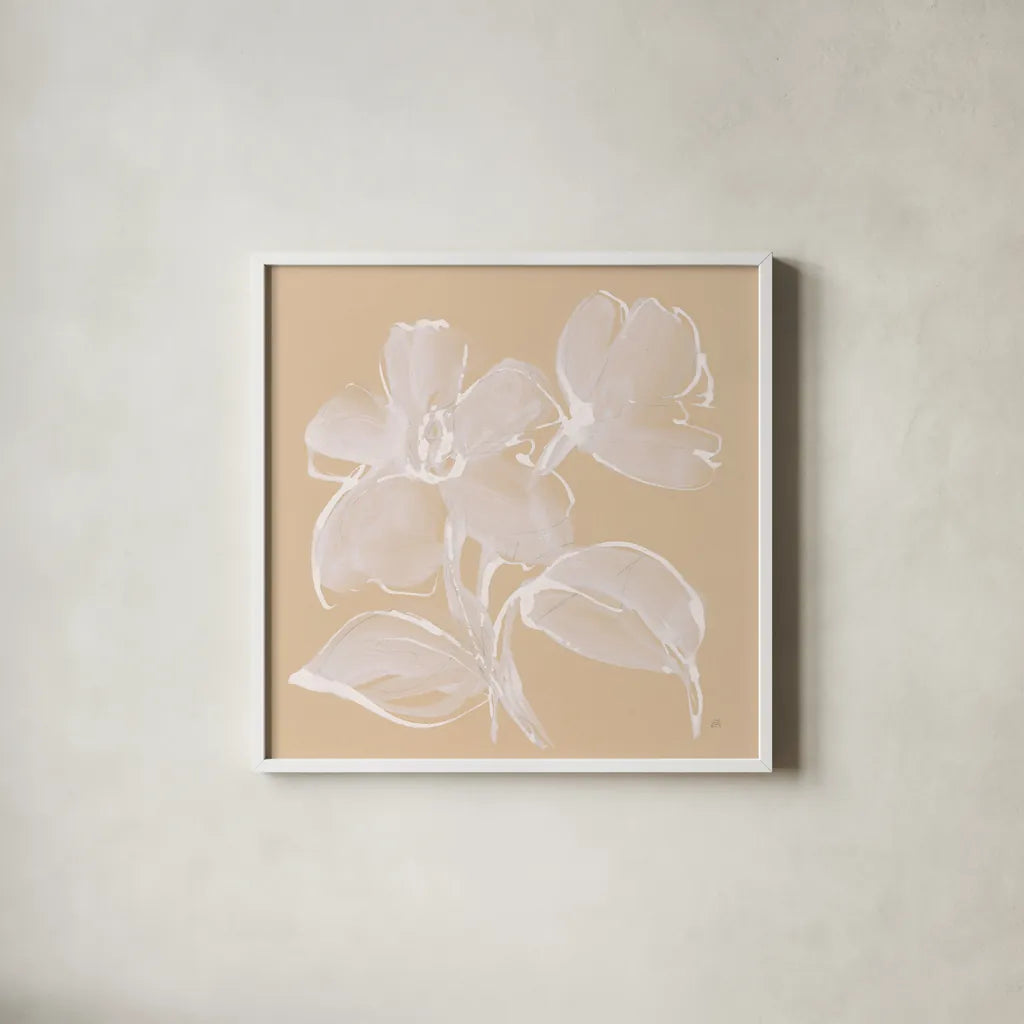 Poppy I by Chris Paschke. Shown in a crisp white glass frame for a clean and minimalist style. Available as an archival giclee rolled canvas, fine art paper, or poster print. SKU 66778a.