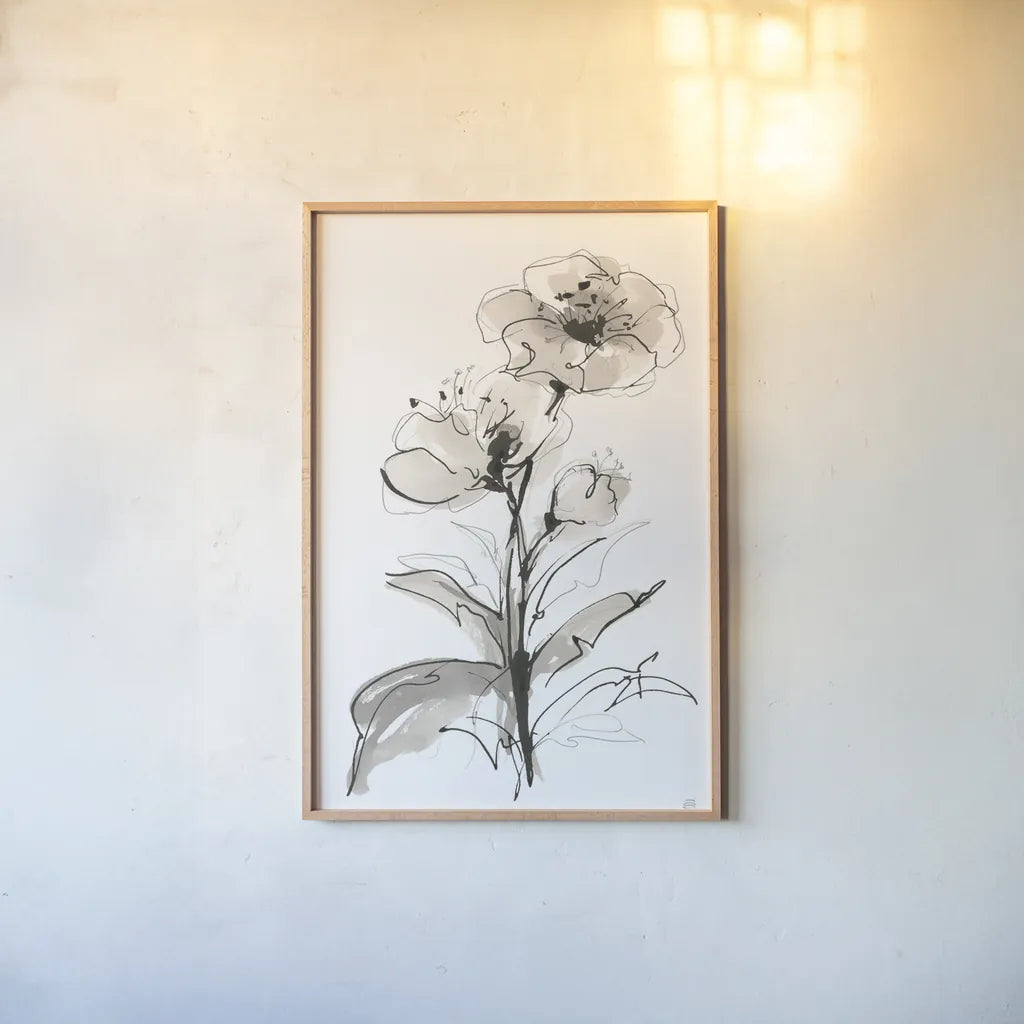 Poppy I by Chris Paschke. shown as a paper print in a natural frame. Available as a archival giclee rolled canvas, fine art paper, or poster print. SKU 74368h.